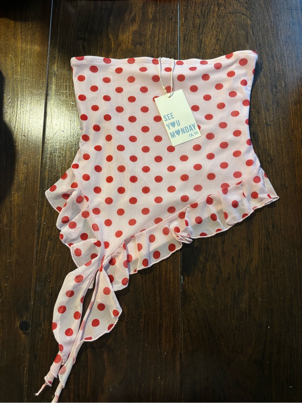 See you Monday Strapless Polka Dot Top